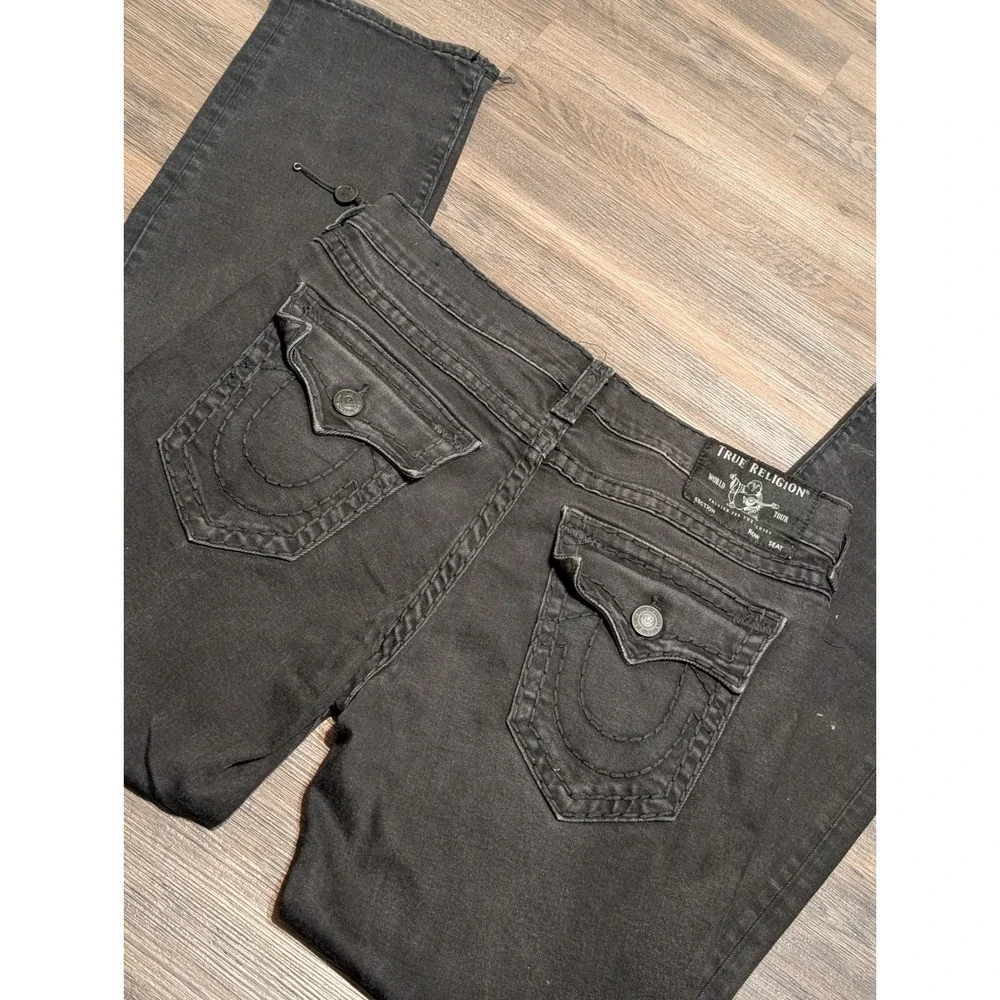 True Religion Ricky Relaxed Straight Black Jeans Mens 36 Flap Pocket Denim